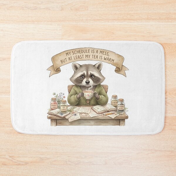 Item preview, My Schedule Is a Mess But At Least My Tea Is Warm - Cute Raccoon Sticker designed and sold by Lu7u.