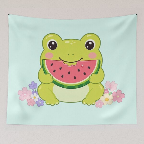 Item preview, Cute Kawaii Frog Eating Watermelon  designed and sold by SweetLilith.