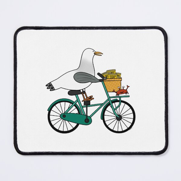 Item preview, Seagull Bike Adventure Cute Coastal Bird Riding Bicycle Art designed and sold by SChouseclothing.