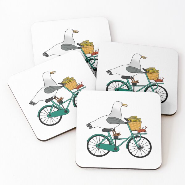 Item preview, Seagull Bike Adventure Cute Coastal Bird Riding Bicycle Art designed and sold by SChouseclothing.