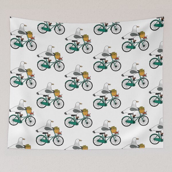 Item preview, Seagull Bike Adventure Cute Coastal Bird Riding Bicycle Art designed and sold by SChouseclothing.