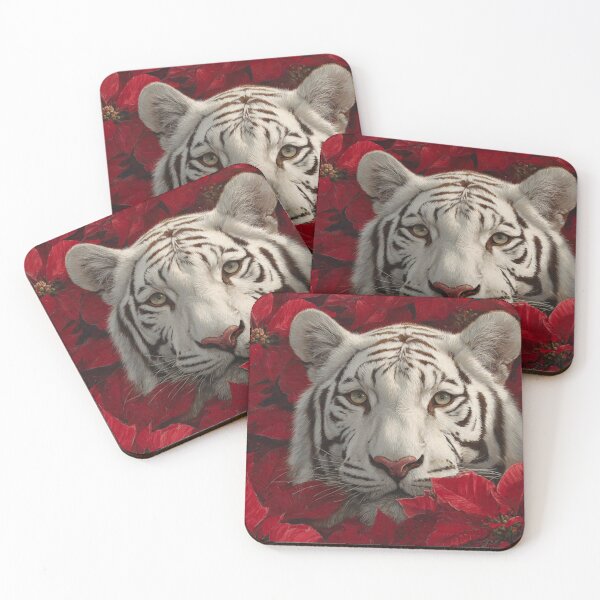 Item preview, Scarlet Winter Guardian — White Tiger Among Poinsettias designed and sold by TreatLLC.