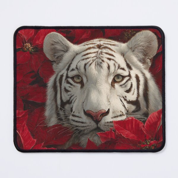 Item preview, Scarlet Winter Guardian — White Tiger Among Poinsettias designed and sold by TreatLLC.