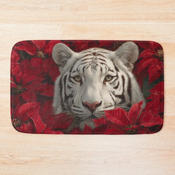 Item preview, Scarlet Winter Guardian — White Tiger Among Poinsettias designed and sold by TreatLLC.