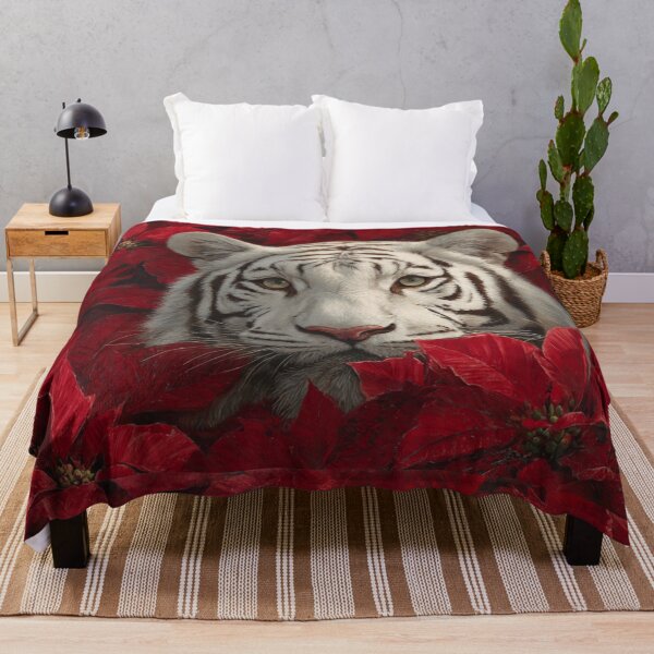 Item preview, Scarlet Winter Guardian — White Tiger Among Poinsettias designed and sold by TreatLLC.
