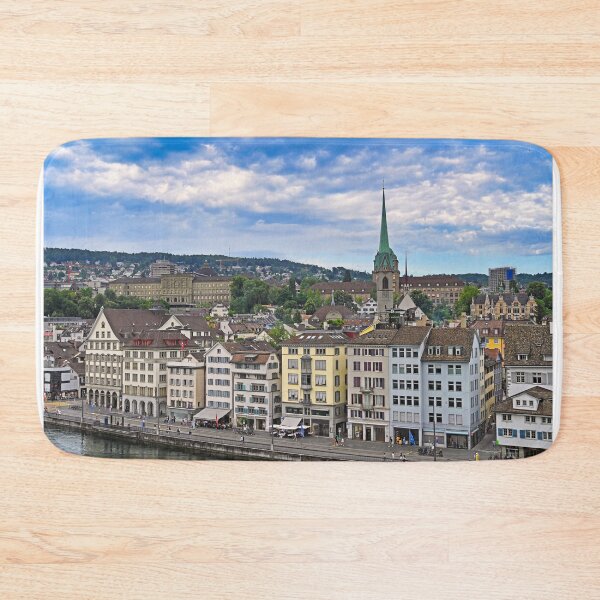 Item preview, Old town Zurich street with colorful buildings and churches towers, Switzerland designed and sold by goceris.