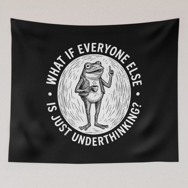 Item preview, What If Everyone Else Is Just Underthinking Frog Coffee Meme Vintage Art designed and sold by Twindluzz.