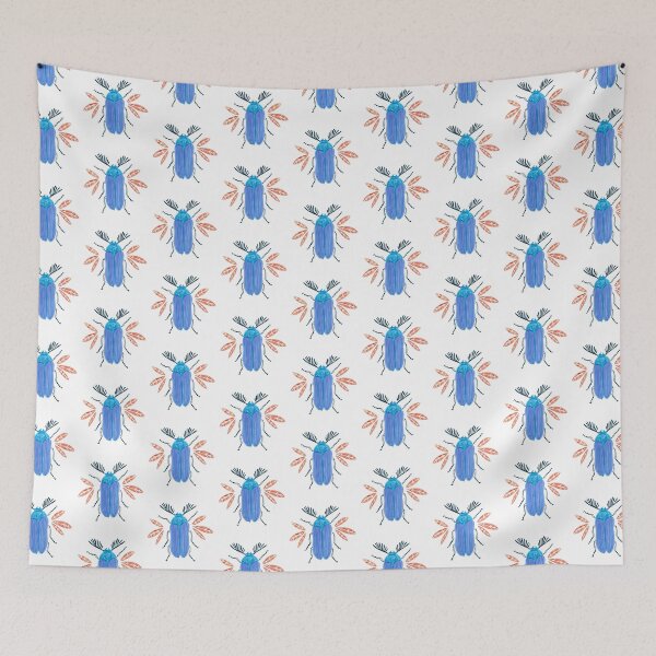 Item preview, blue antler antennae beetle illustration designed and sold by Michelle doran.