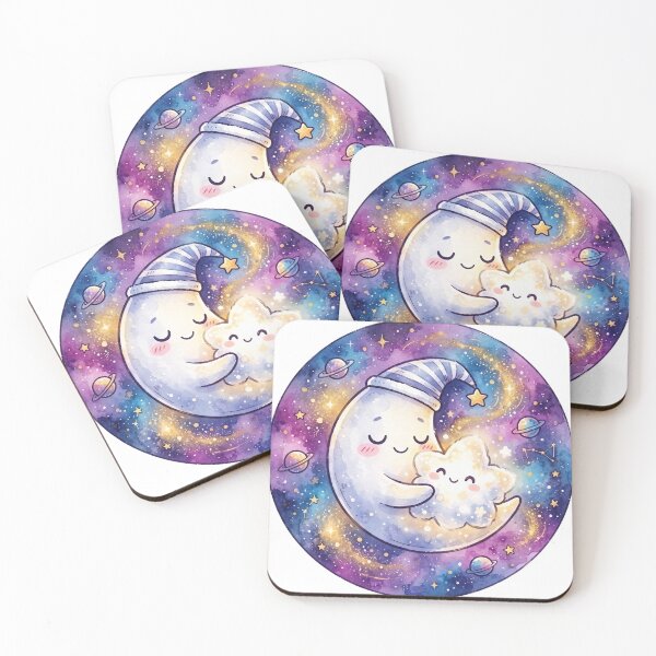 Item preview, Sleepy Moon Hugging Star | Kawaii Celestial Nursery Art | Cute Galaxy Night Sky Illustration | Cosmic Bedtime Friends designed and sold by Cosmic Doodle Co..