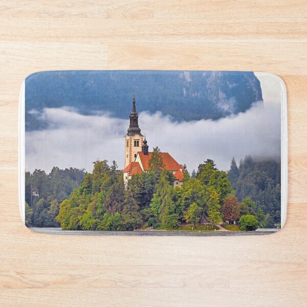 Item preview, Morning view of Pilgrimage Church of the Assumption of Maria, Bled lake, Julian Alps, Slovenia designed and sold by goceris.