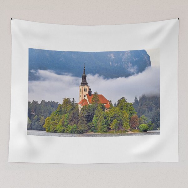 Item preview, Morning view of Pilgrimage Church of the Assumption of Maria, Bled lake, Julian Alps, Slovenia designed and sold by goceris.