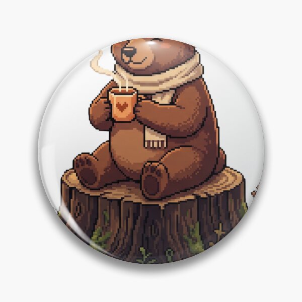 Artikelvorschau, Niedlicher Bär trinkt Kaffee (Pixel-Art) | Gemütliche Wald-Retro-Illustration | Kawaii-Waldtier entworfen und verkauft von anven.