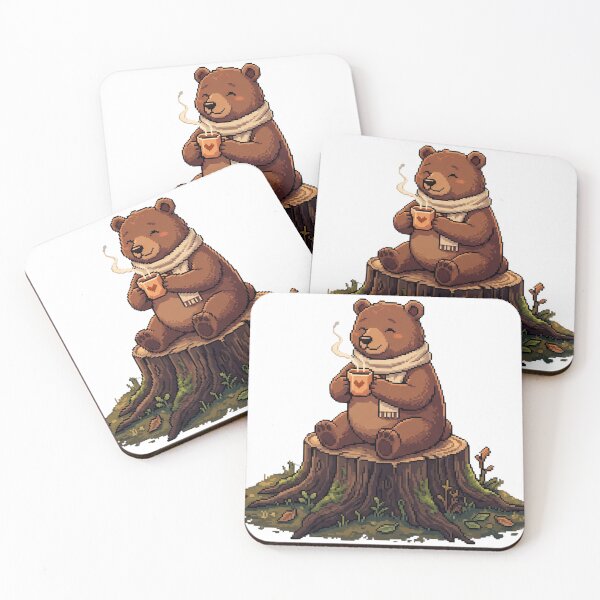 Item preview, Cute Bear Drinking Coffee Pixel Art | Cozy Woodland Retro Illustration | Kawaii Forest Animal designed and sold by anven.