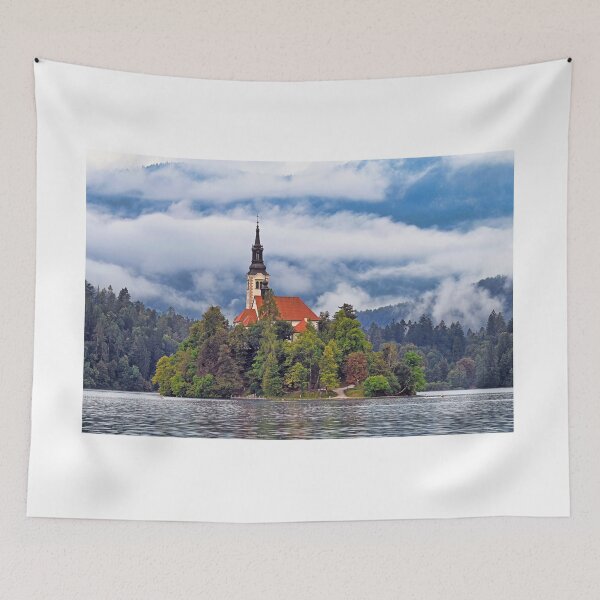 Item preview, Morning view of Pilgrimage Church of the Assumption of Maria, Bled lake, Julian Alps, Slovenia, Europe designed and sold by goceris.
