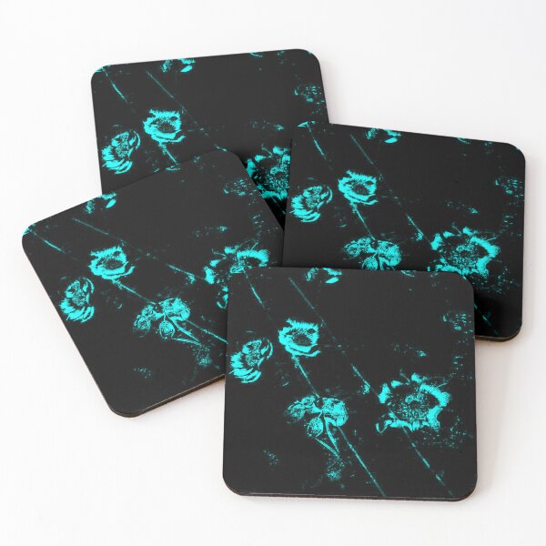 Item preview, Neon Bloom in the Void — Cyan Dark Floral Botanical Print designed and sold by BatNature.