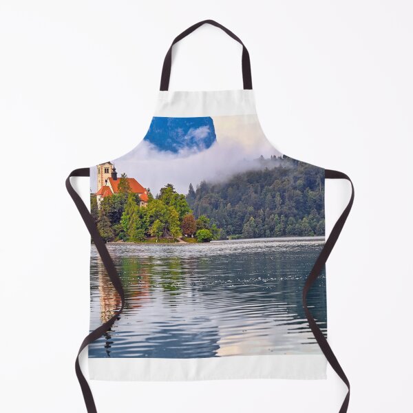 Item preview, Morning view of Pilgrimage Church of the Assumption of Maria, Bled lake landscape, Julian Alps, Slovenia designed and sold by goceris.