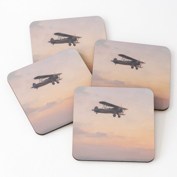 Item preview, Vintage Biplane Flying at Golden Sunset Sky designed and sold by Jozefin's Studio.