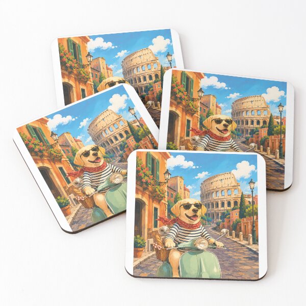 Item preview, Labrador driving a Vespa through Rome designed and sold by Nomad-Paws.