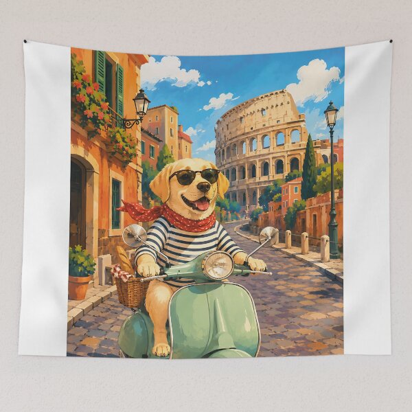 Item preview, Labrador driving a Vespa through Rome designed and sold by Nomad-Paws.