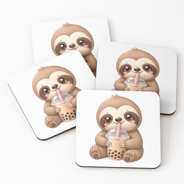 Item preview, Cute sloth with bubble tea – Kawaii cartoon illustration designed and sold by Halbeskilo.