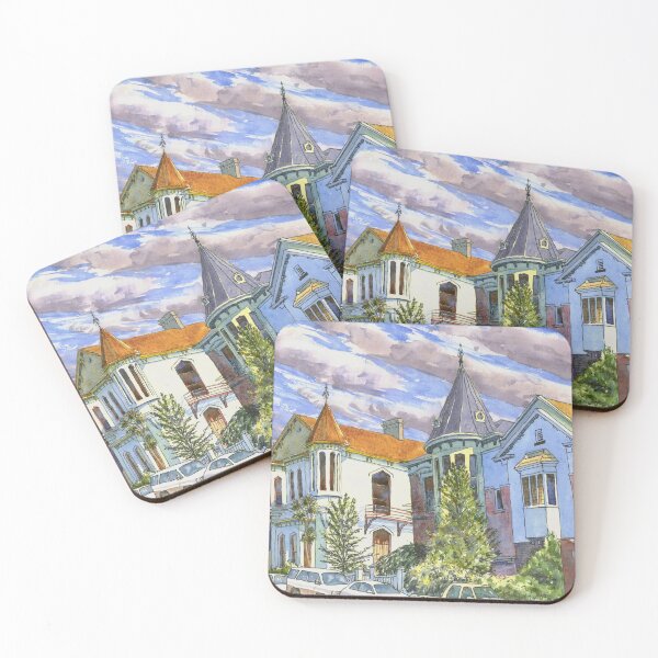 Item preview, Victorian houses on High Street, Dunedin, New Zealand designed and sold by Dave Baab watercolors.