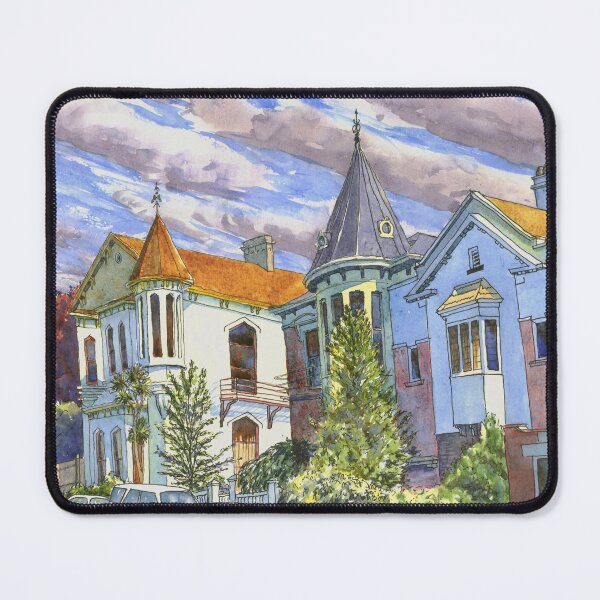 Item preview, Victorian houses on High Street, Dunedin, New Zealand designed and sold by Dave Baab watercolors.