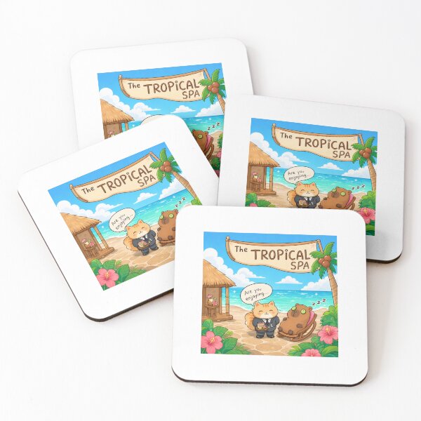 Item preview, Tropical Spa Cat and Capybara designed and sold by Kitty-and-Cat.