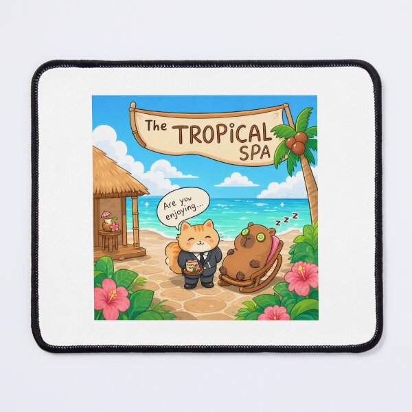 Item preview, Tropical Spa Cat and Capybara designed and sold by Kitty-and-Cat.