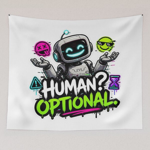 Item preview, HUMAN? OPTIONAL. Graffiti Robot Sticker PNG | Futuristic AI Cyberpunk Vinyl Decal | Sci-Fi Tech Aesthetic Laptop, Water Bottle & Notebook Sticker designed and sold by Stylestickers55.