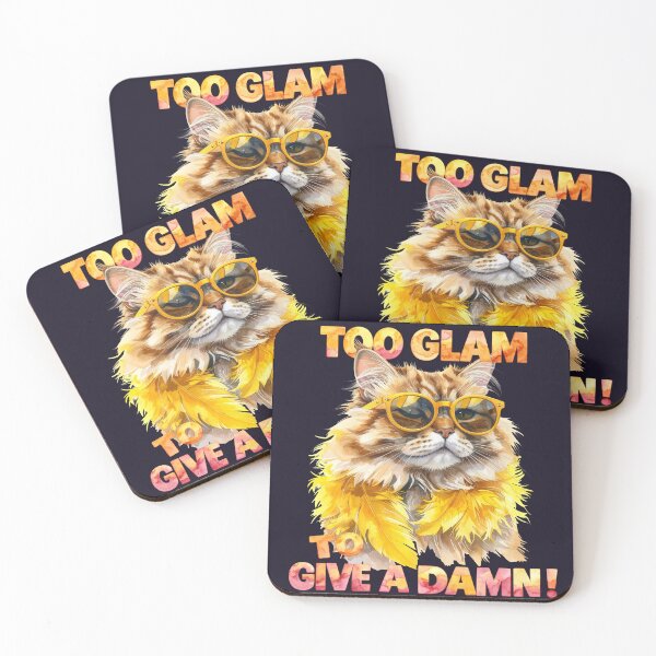 Item preview, Too Glam To Give A Damn, Cat with Yellow Feather Boa designed and sold by LiskoDesign.