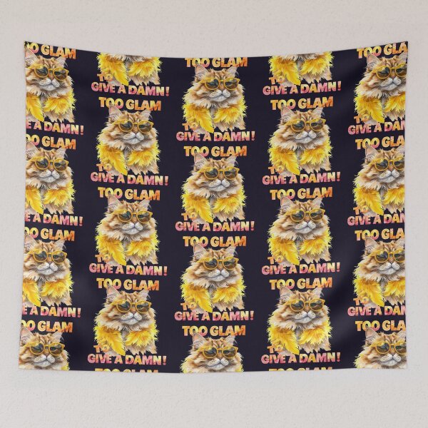 Item preview, Too Glam To Give A Damn, Cat with Yellow Feather Boa designed and sold by LiskoDesign.