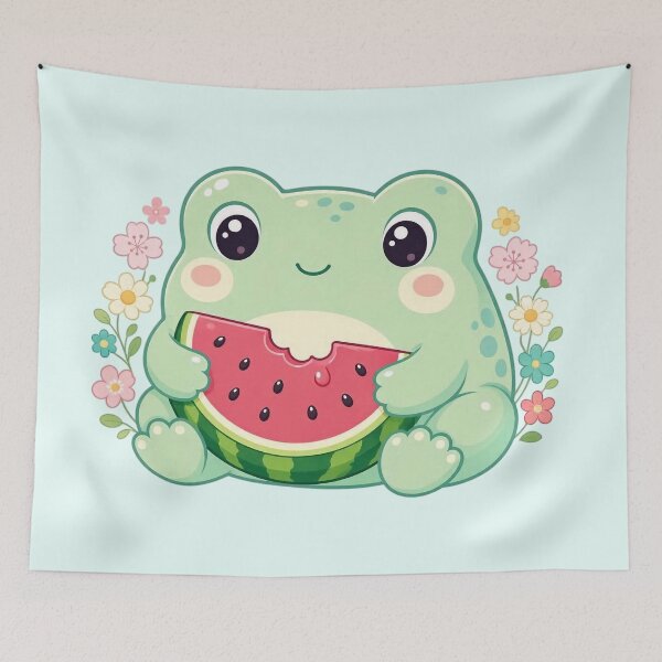 Item preview, Cute Kawaii Frog Eating Watermelon  designed and sold by SweetLilith.