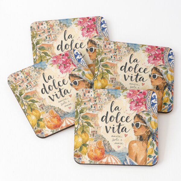 Item preview, La Dolce Vita Amalfi Coast Italy - Watercolor Travel Collage designed and sold by VisualArtsOasis.