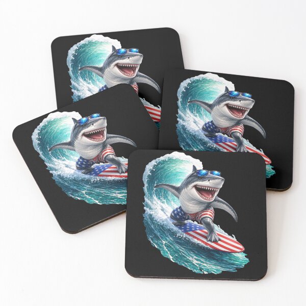 Item preview, Surfing Shark with American Flag designed and sold by FREENATION2026.