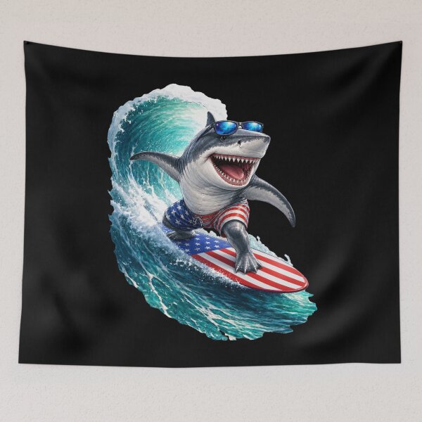 Item preview, Surfing Shark with American Flag designed and sold by FREENATION2026.