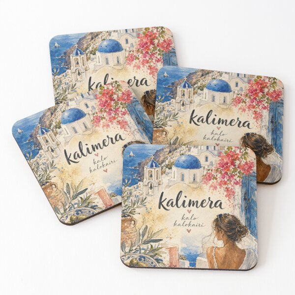 Item preview, Kalimera Santorini - Greece Hand Painted Watercolor Art designed and sold by VisualArtsOasis.