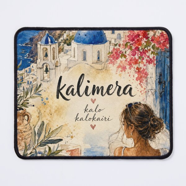 Item preview, Kalimera Santorini - Greece Hand Painted Watercolor Art designed and sold by VisualArtsOasis.