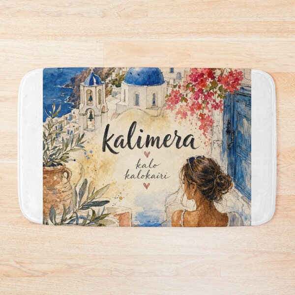 Item preview, Kalimera Santorini - Greece Hand Painted Watercolor Art designed and sold by VisualArtsOasis.