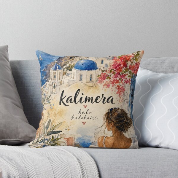 Item preview, Kalimera Santorini - Greece Hand Painted Watercolor Art designed and sold by VisualArtsOasis.
