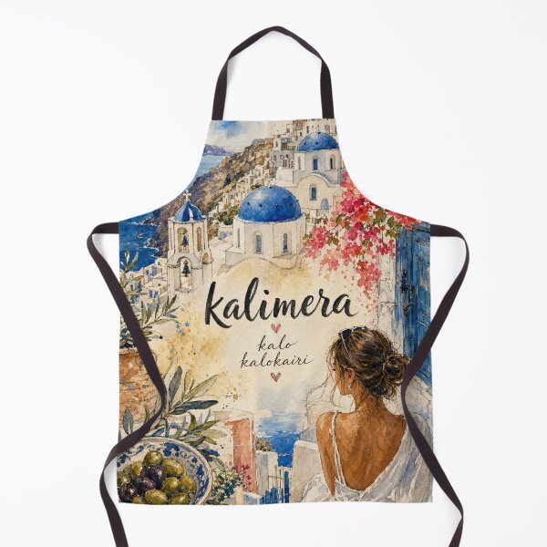 Item preview, Kalimera Santorini - Greece Hand Painted Watercolor Art designed and sold by VisualArtsOasis.