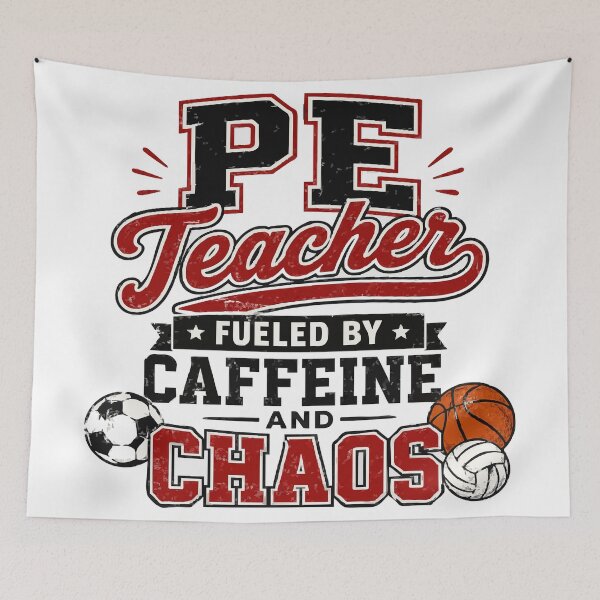 Item preview, PE Teacher Fueled by Caffeine and Chaos Funny Gym Teacher T-Shirt designed and sold by Sunday.Supply.