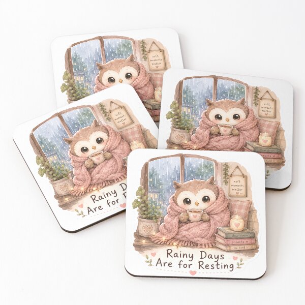 Item preview, Rainy Days Are for Resting – Cozy Owl Watercolor Sticker designed and sold by BLOOMVELLE.