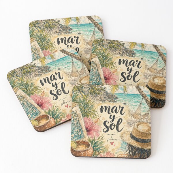 Item preview, Tulum Mexico Watercolor Art - Mar y Sol Hand Painted Collage designed and sold by VisualArtsOasis.