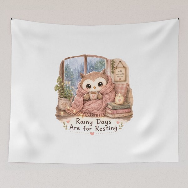 Item preview, Rainy Days Are for Resting – Cozy Owl Watercolor Sticker designed and sold by BLOOMVELLE.