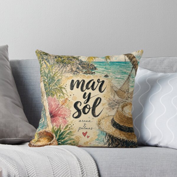 Item preview, Tulum Mexico Watercolor Art - Mar y Sol Hand Painted Collage designed and sold by VisualArtsOasis.