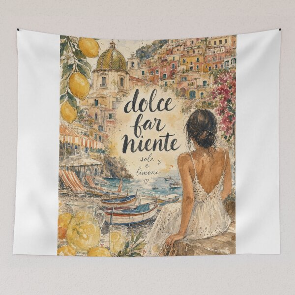 Item preview, Positano Italy Watercolor Art - Dolce Far Niente Hand Painted Collage designed and sold by VisualArtsOasis.