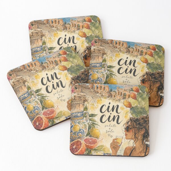 Item preview, Cin Cin - Taormina Italy Painted Watercolor Illustration designed and sold by VisualArtsOasis.