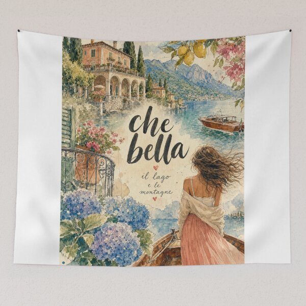 Item preview, Watercolor Lake Como Italy - Che Bella Travel Art Collage designed and sold by VisualArtsOasis.