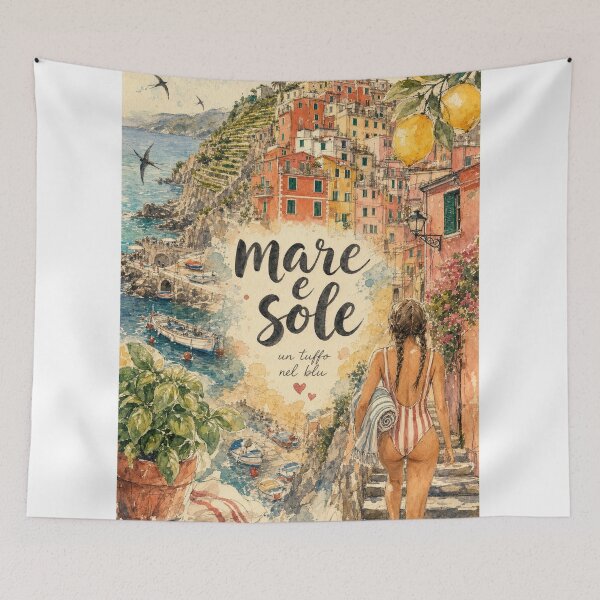 Item preview, Mare e Sole Cinque Terre Italy - Watercolor Travel Collage designed and sold by VisualArtsOasis.