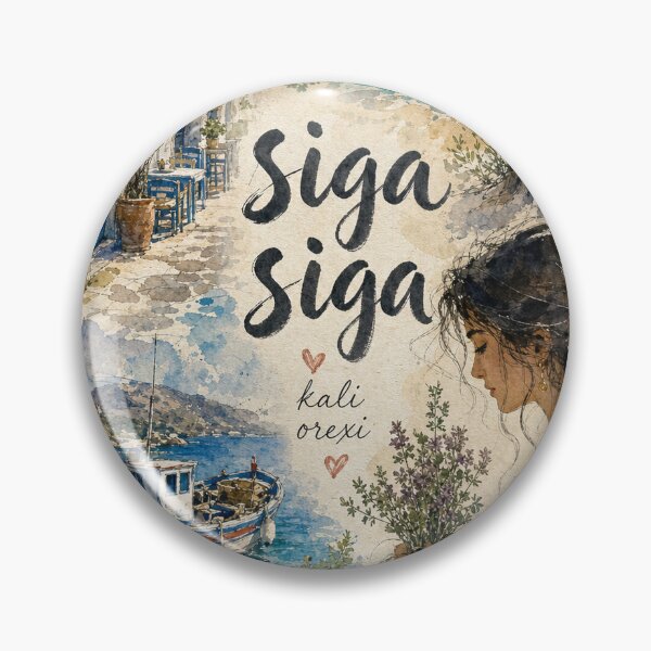 Item preview, Siga Siga Crete Greece - Watercolor Travel Collage designed and sold by VisualArtsOasis.